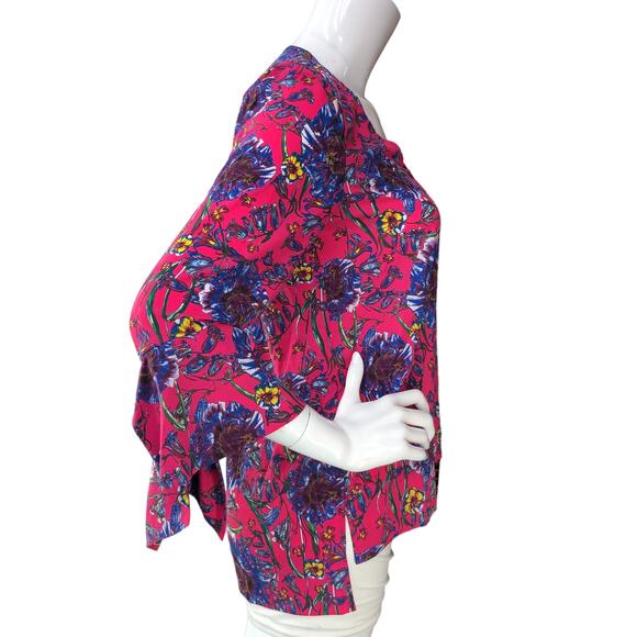 Prabal Gurung Collective Womens Size 2 Top Floral Flare Sleeve V Neck Pink - Picture 9 of 15